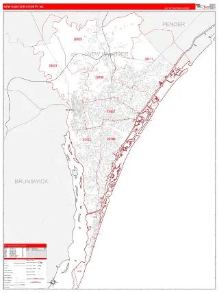 New Hanover County, NC RedLine style ZIP Code wall map