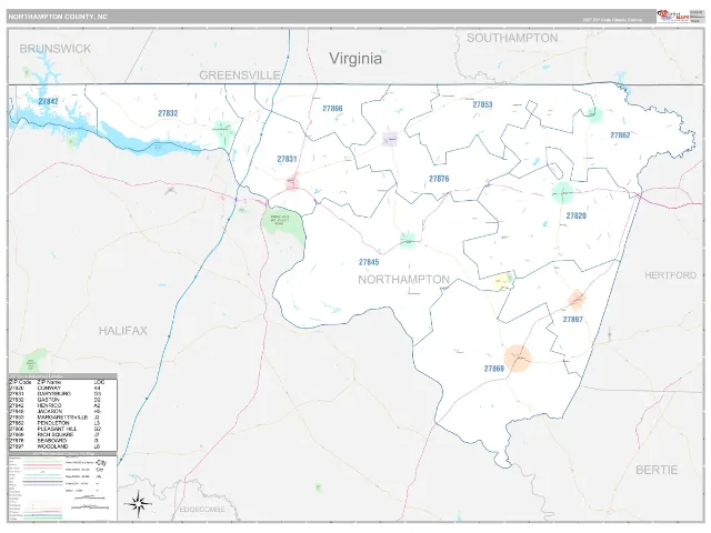 Northampton County, NC ZIP Code Wall Map, Classic style
