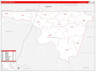 Northampton County, NC RedLine style ZIP Code wall map