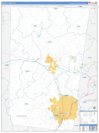 Orange County, NC Business Reference style ZIP Code wall map