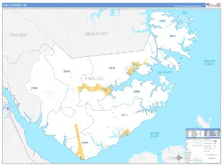 Pamlico County, NC Business Reference style ZIP Code wall map