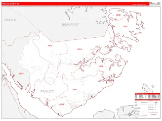 Pamlico County, NC RedLine style ZIP Code wall map