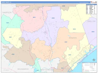 Pender County, NC ColorCast style ZIP Code wall map