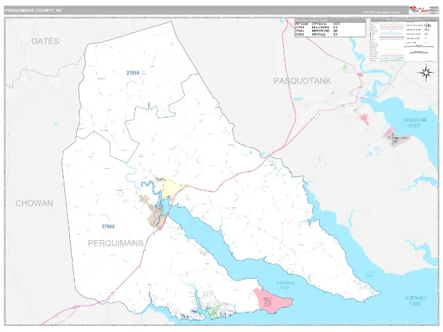 Perquimans County, NC ZIP Code Wall Map, Classic style