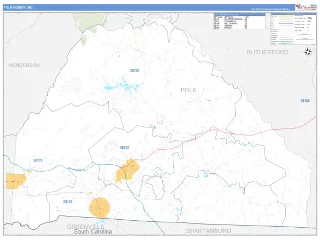 Polk County, NC Business Reference style ZIP Code wall map
