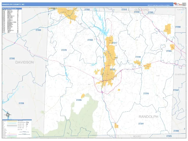 Randolph County, NC ZIP Code Wall Map, Business Reference style
