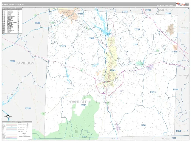 Randolph County, NC ZIP Code Wall Map, Classic style