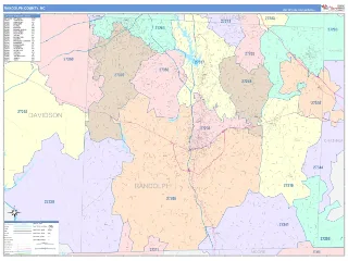 Randolph County, NC ColorCast style ZIP Code wall map