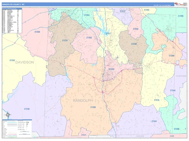 Randolph County, NC ZIP Code Wall Map, ColorCast style
