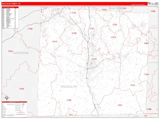 Randolph County, NC RedLine style ZIP Code wall map
