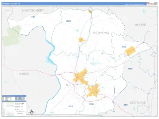 Richmond County, NC Business Reference style ZIP Code wall map