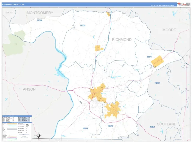 Richmond County, NC ZIP Code Wall Map, Business Reference style