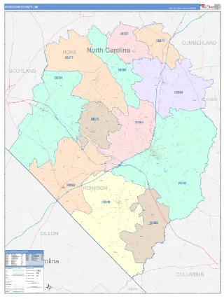 Robeson County, NC ColorCast style ZIP Code wall map