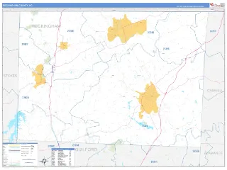 Rockingham County, NC Business Reference style ZIP Code wall map