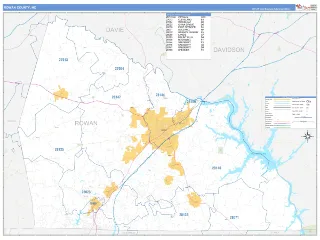 Rowan County, NC Business Reference style ZIP Code wall map