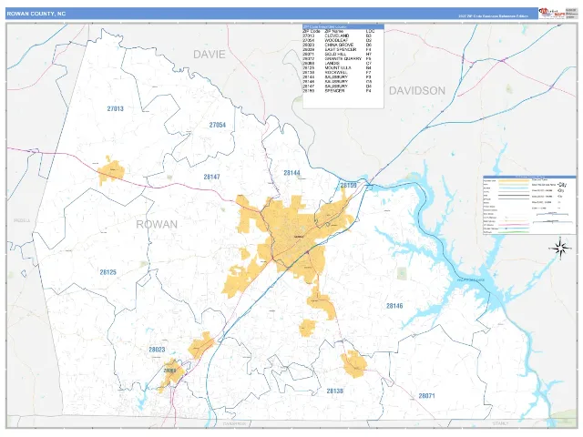 Rowan County, NC ZIP Code Wall Map, Business Reference style