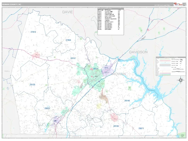 Rowan County, NC ZIP Code Wall Map, Classic style