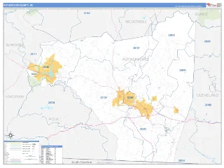 Rutherford County, NC Business Reference style ZIP Code wall map