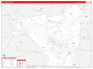 Rutherford County, NC RedLine style ZIP Code wall map
