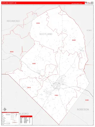 Scotland County, NC RedLine style ZIP Code wall map