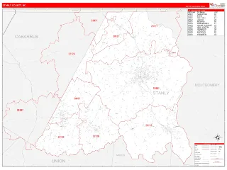 Stanly County, NC RedLine style ZIP Code wall map