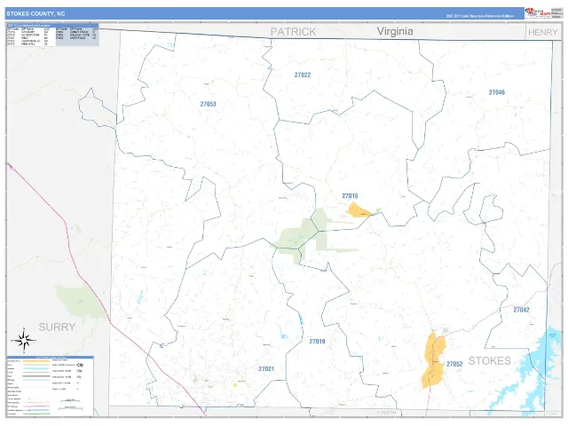 Stokes County, NC ZIP Code Wall Map, Business Reference style