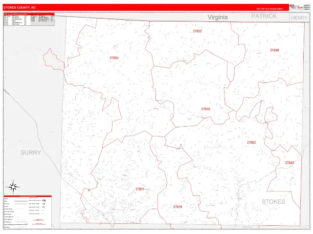Stokes County, NC ZIP Code Wall Map, RedLine style