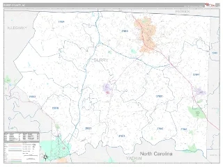 Surry County, NC Classic style ZIP Code wall map