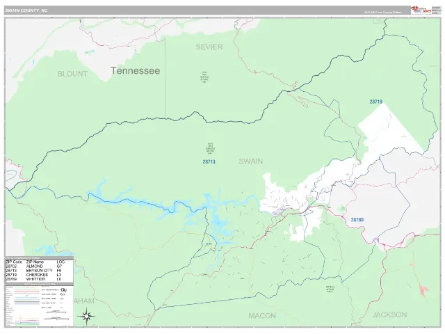 Swain County, NC ZIP Code Wall Map, Classic style