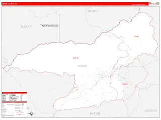 Swain County, NC RedLine style ZIP Code wall map