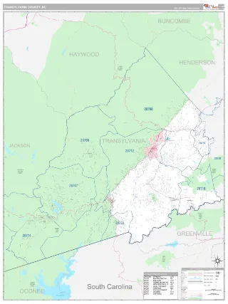 Transylvania County, NC Classic style ZIP Code wall map