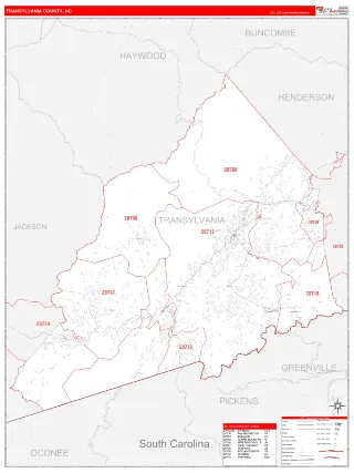 Transylvania County, NC RedLine style ZIP Code wall map