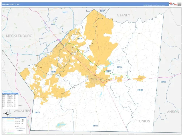 Union County, NC ZIP Code Wall Map, Business Reference style