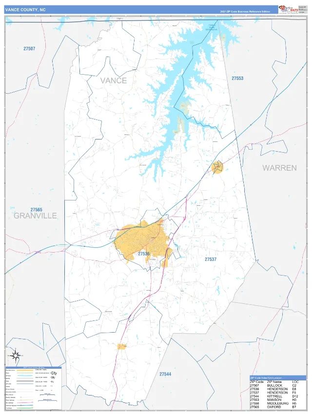 Vance County, NC ZIP Code Wall Map, Business Reference style