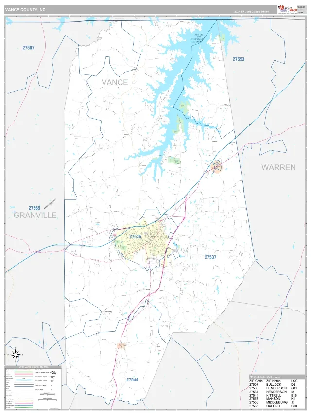 Vance County, NC ZIP Code Wall Map, Classic style