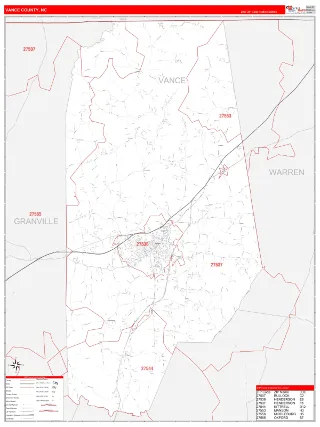 Vance County, NC RedLine style ZIP Code wall map