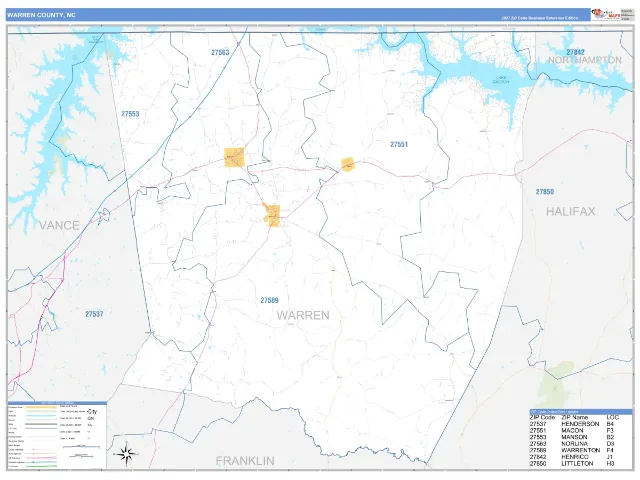 Warren County, NC ZIP Code Wall Map, Business Reference style
