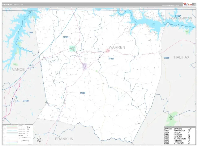 Warren County, NC ZIP Code Wall Map, Classic style