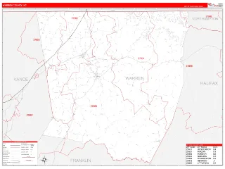 Warren County, NC RedLine style ZIP Code wall map