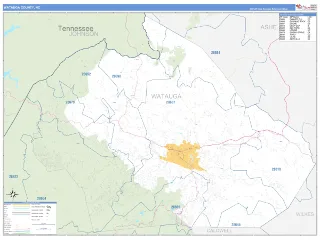 Watauga County, NC Business Reference style ZIP Code wall map