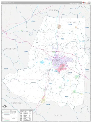 Wayne County, NC Classic style ZIP Code wall map