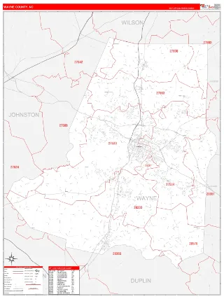 Wayne County, NC RedLine style ZIP Code wall map