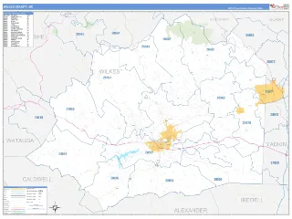 Wilkes County, NC Business Reference style ZIP Code wall map