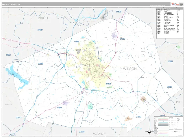 Wilson County, NC ZIP Code Wall Map, Classic style