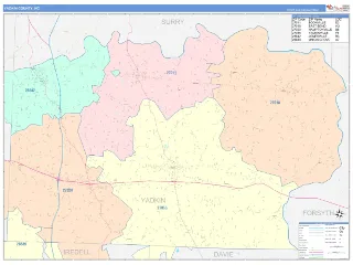 Yadkin County, NC ColorCast style ZIP Code wall map