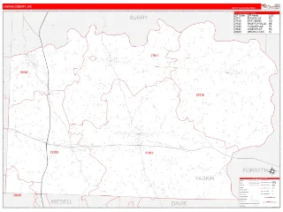 Yadkin County, NC RedLine style ZIP Code wall map