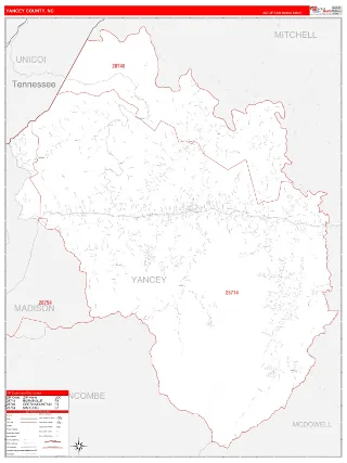 Yancey County, NC RedLine style ZIP Code wall map