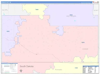 Adams County, ND ColorCast style ZIP Code wall map
