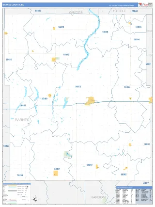 Barnes County, ND Business Reference style ZIP Code wall map