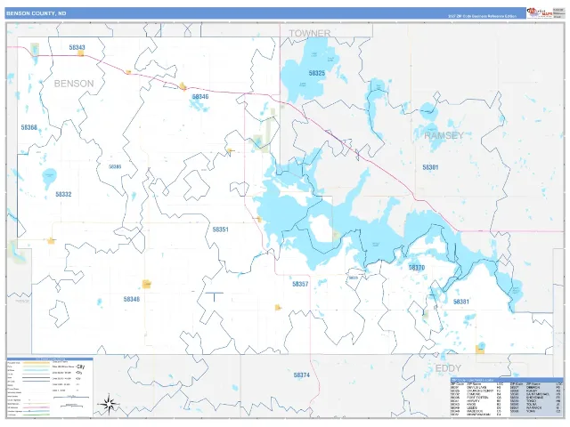 Benson County, ND ZIP Code Wall Map, Business Reference style